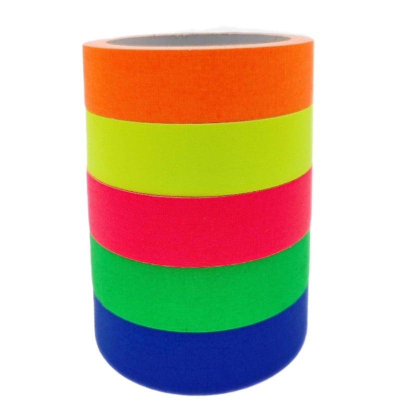 AISEY Neon Gaffer Cloth Tape, Fluorescent Colors Pro Gaff Tape Duct Tape UV Blacklight Glow in The Dark Tape for UV Party 0.6 inch x 33 feet, 5 Pack - Image 1